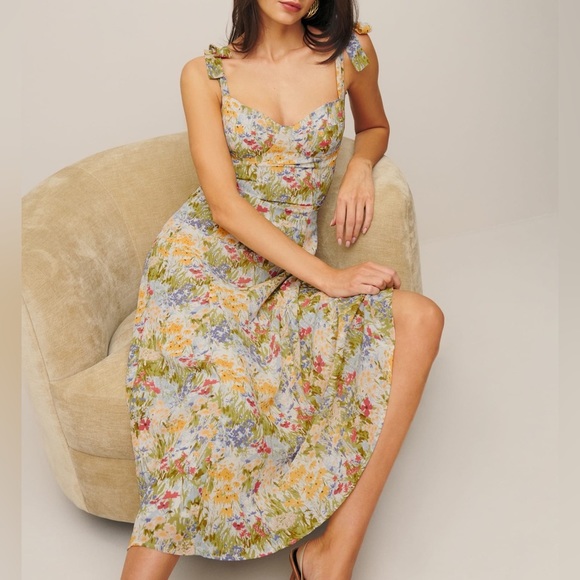 NEW Reformation Nadira Midi Dress in Countryside Green Yellow Floral | size 6 - Picture 2 of 13